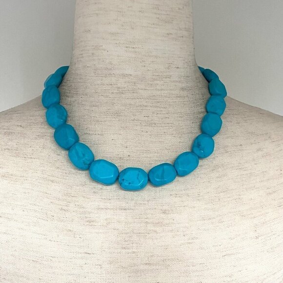 Sterling Silver 925 Southwest Style Chunky Beaded Dyed Turquoise Necklace 17.5" - Picture 1 of 16